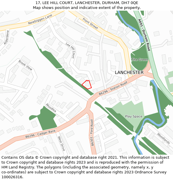 17, LEE HILL COURT, LANCHESTER, DURHAM, DH7 0QE: Location map and indicative extent of plot