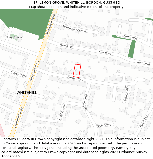 17, LEMON GROVE, WHITEHILL, BORDON, GU35 9BD: Location map and indicative extent of plot