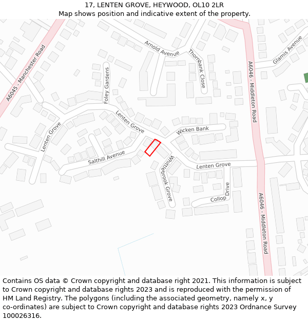 17, LENTEN GROVE, HEYWOOD, OL10 2LR: Location map and indicative extent of plot