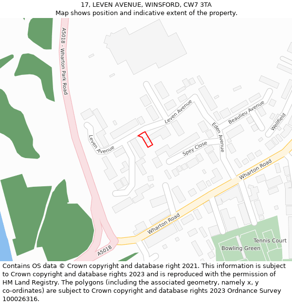 17, LEVEN AVENUE, WINSFORD, CW7 3TA: Location map and indicative extent of plot