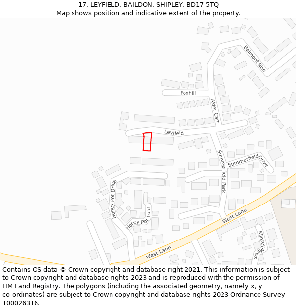 17, LEYFIELD, BAILDON, SHIPLEY, BD17 5TQ: Location map and indicative extent of plot