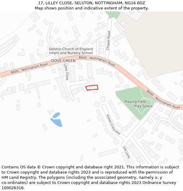 17, LILLEY CLOSE, SELSTON, NOTTINGHAM, NG16 6DZ: Location map and indicative extent of plot