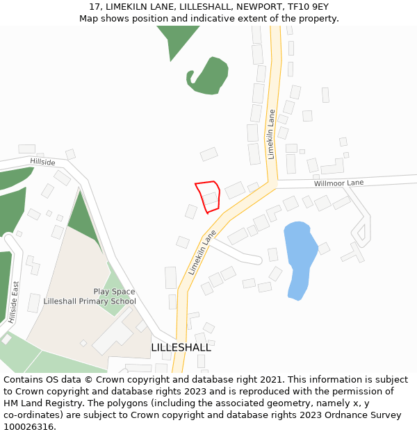 17, LIMEKILN LANE, LILLESHALL, NEWPORT, TF10 9EY: Location map and indicative extent of plot
