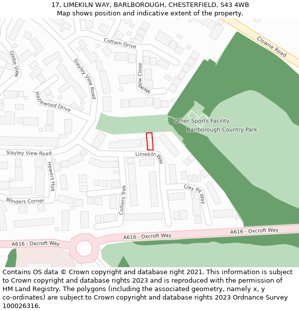 17, LIMEKILN WAY, BARLBOROUGH, CHESTERFIELD, S43 4WB: Location map and indicative extent of plot