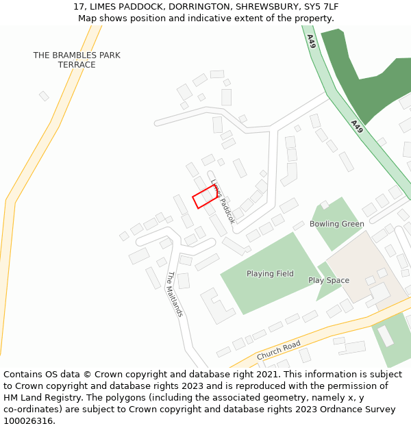 17, LIMES PADDOCK, DORRINGTON, SHREWSBURY, SY5 7LF: Location map and indicative extent of plot