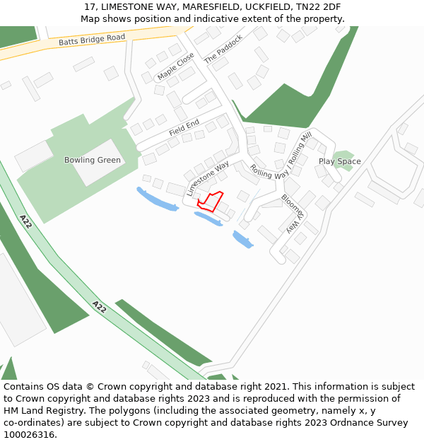 17, LIMESTONE WAY, MARESFIELD, UCKFIELD, TN22 2DF: Location map and indicative extent of plot