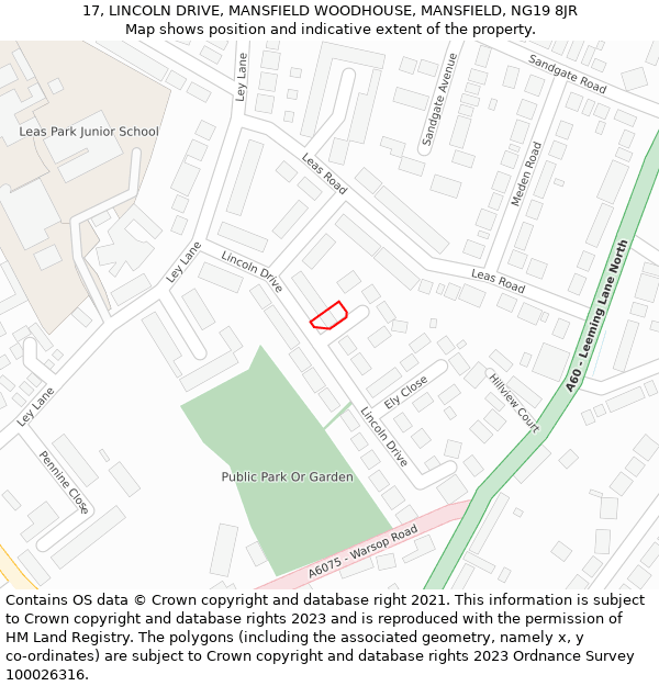 17, LINCOLN DRIVE, MANSFIELD WOODHOUSE, MANSFIELD, NG19 8JR: Location map and indicative extent of plot