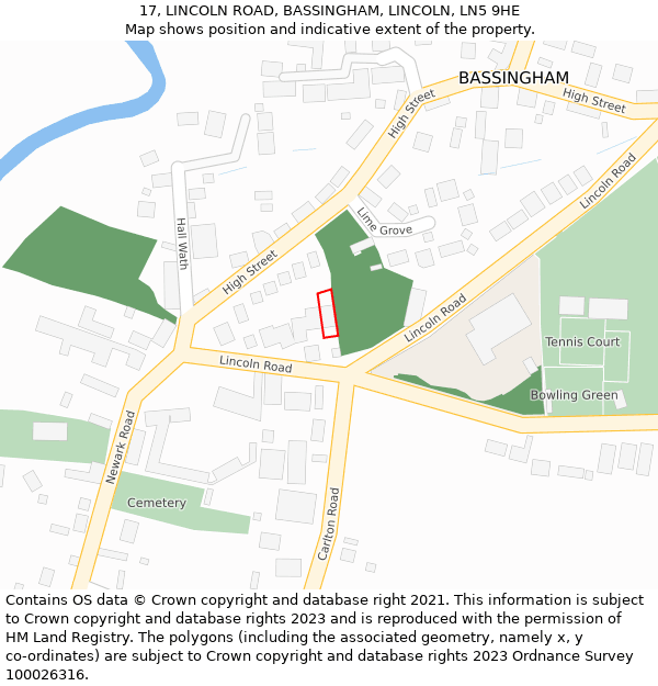 17, LINCOLN ROAD, BASSINGHAM, LINCOLN, LN5 9HE: Location map and indicative extent of plot