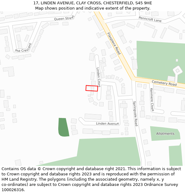 17, LINDEN AVENUE, CLAY CROSS, CHESTERFIELD, S45 9HE: Location map and indicative extent of plot
