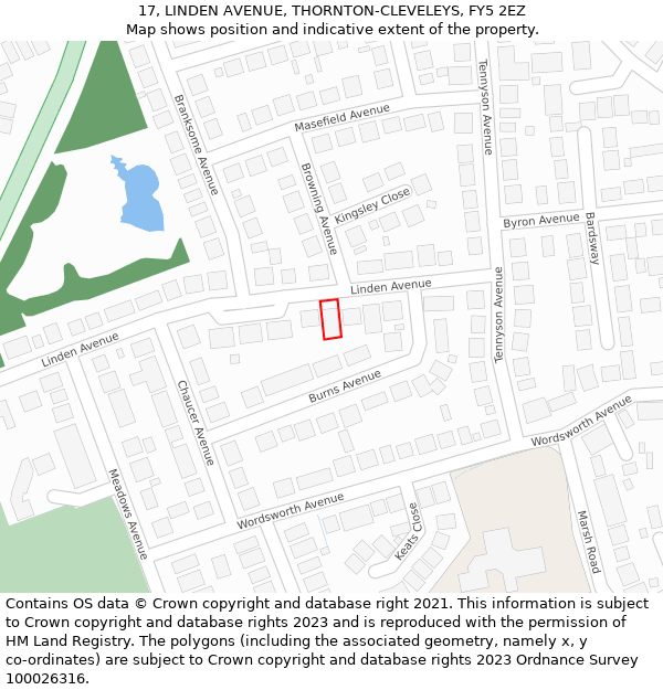 17, LINDEN AVENUE, THORNTON-CLEVELEYS, FY5 2EZ: Location map and indicative extent of plot