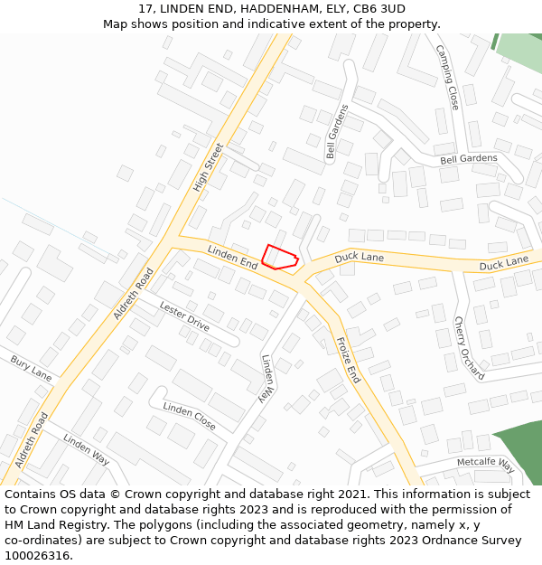 17, LINDEN END, HADDENHAM, ELY, CB6 3UD: Location map and indicative extent of plot