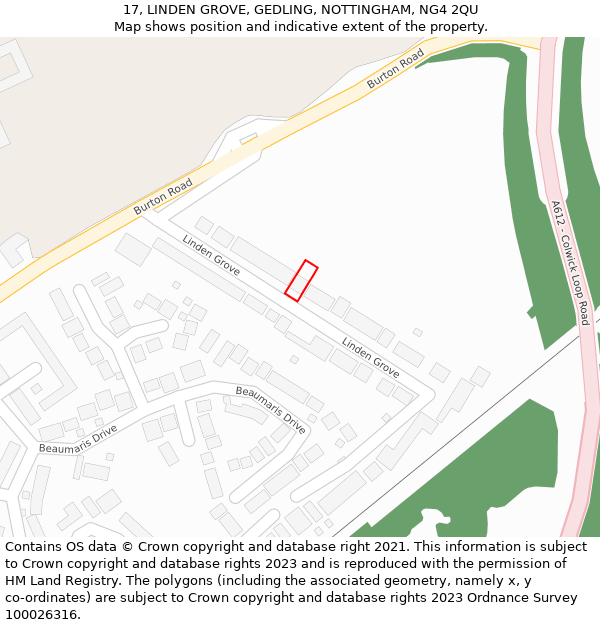 17, LINDEN GROVE, GEDLING, NOTTINGHAM, NG4 2QU: Location map and indicative extent of plot