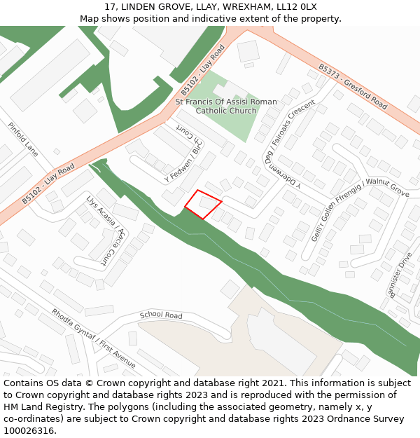 17, LINDEN GROVE, LLAY, WREXHAM, LL12 0LX: Location map and indicative extent of plot