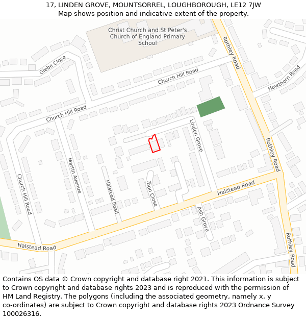 17, LINDEN GROVE, MOUNTSORREL, LOUGHBOROUGH, LE12 7JW: Location map and indicative extent of plot