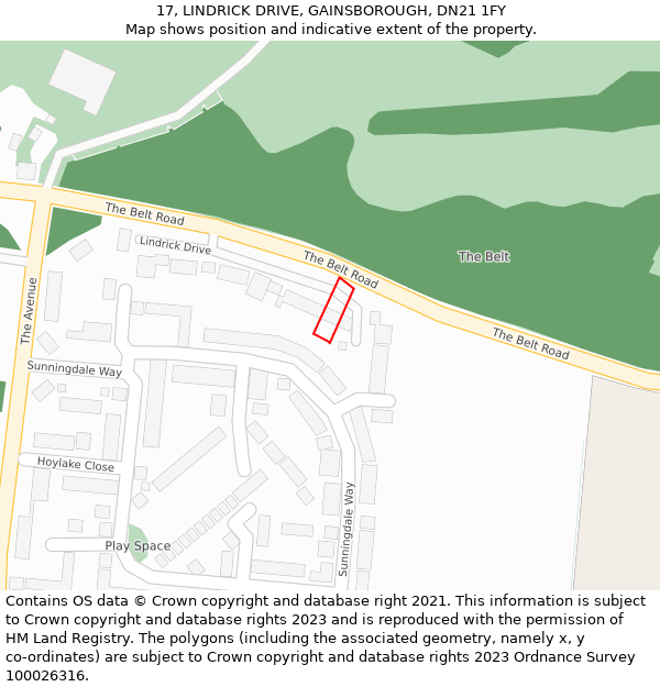 17, LINDRICK DRIVE, GAINSBOROUGH, DN21 1FY: Location map and indicative extent of plot