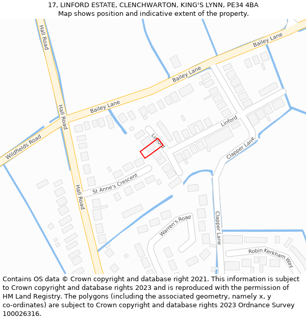 17, LINFORD ESTATE, CLENCHWARTON, KING'S LYNN, PE34 4BA: Location map and indicative extent of plot