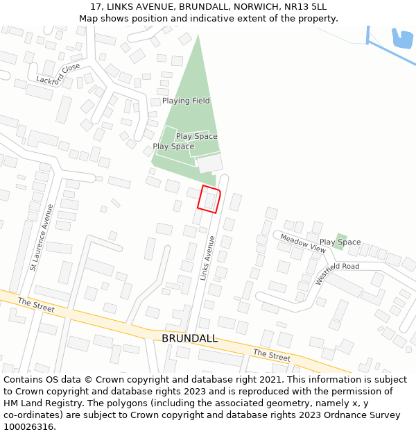 17, LINKS AVENUE, BRUNDALL, NORWICH, NR13 5LL: Location map and indicative extent of plot