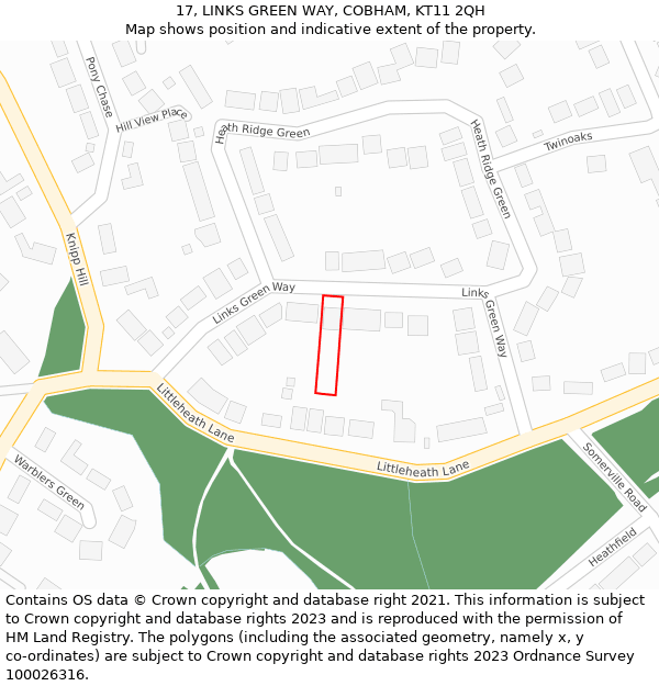 17, LINKS GREEN WAY, COBHAM, KT11 2QH: Location map and indicative extent of plot