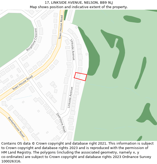 17, LINKSIDE AVENUE, NELSON, BB9 9LJ: Location map and indicative extent of plot