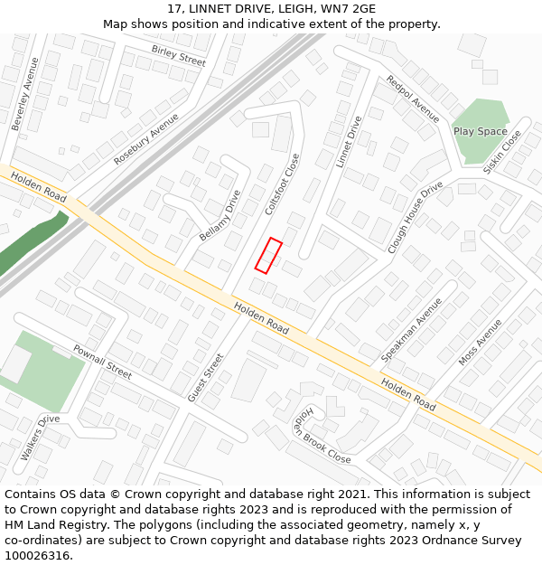 17, LINNET DRIVE, LEIGH, WN7 2GE: Location map and indicative extent of plot