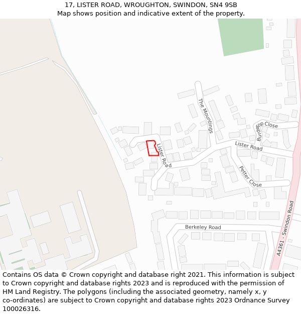 17, LISTER ROAD, WROUGHTON, SWINDON, SN4 9SB: Location map and indicative extent of plot
