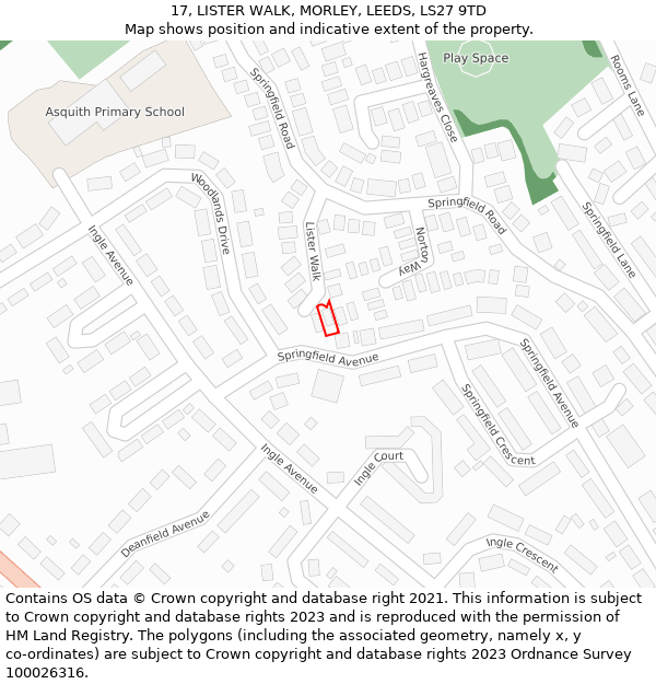 17, LISTER WALK, MORLEY, LEEDS, LS27 9TD: Location map and indicative extent of plot