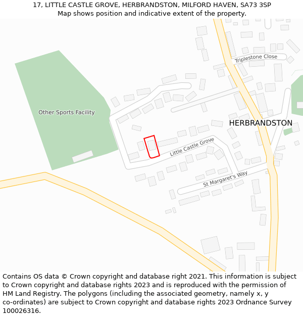 17, LITTLE CASTLE GROVE, HERBRANDSTON, MILFORD HAVEN, SA73 3SP: Location map and indicative extent of plot