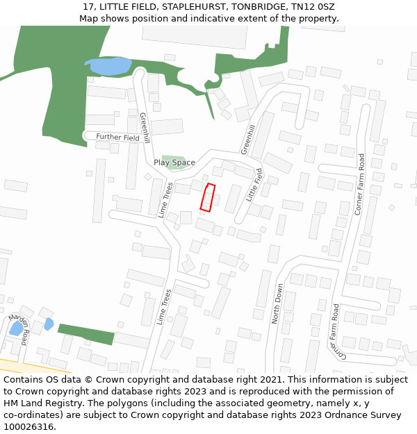 17, LITTLE FIELD, STAPLEHURST, TONBRIDGE, TN12 0SZ: Location map and indicative extent of plot