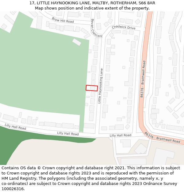 17, LITTLE HAYNOOKING LANE, MALTBY, ROTHERHAM, S66 8AR: Location map and indicative extent of plot