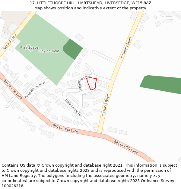 17, LITTLETHORPE HILL, HARTSHEAD, LIVERSEDGE, WF15 8AZ: Location map and indicative extent of plot