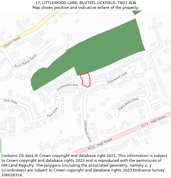 17, LITTLEWOOD LANE, BUXTED, UCKFIELD, TN22 4LW: Location map and indicative extent of plot