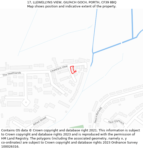 17, LLEWELLYNS VIEW, GILFACH GOCH, PORTH, CF39 8BQ: Location map and indicative extent of plot