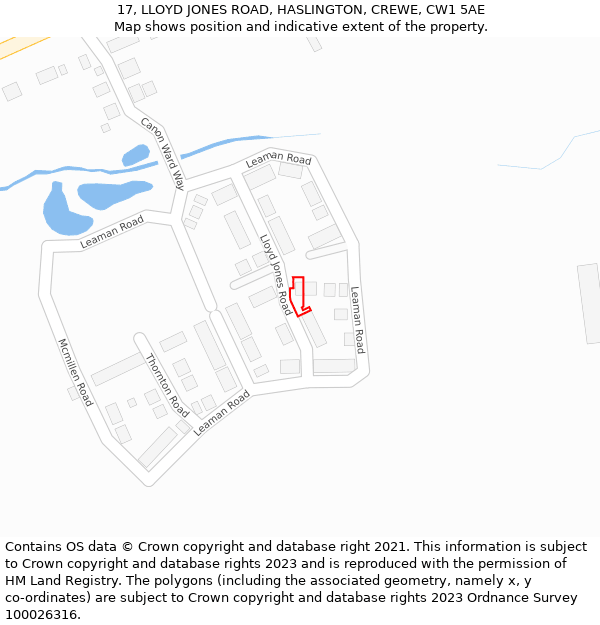 17, LLOYD JONES ROAD, HASLINGTON, CREWE, CW1 5AE: Location map and indicative extent of plot