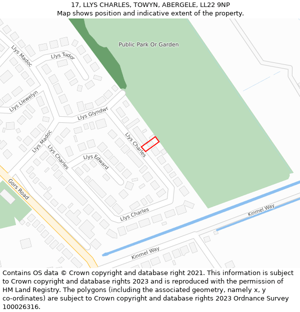 17, LLYS CHARLES, TOWYN, ABERGELE, LL22 9NP: Location map and indicative extent of plot