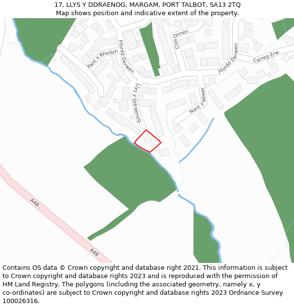 17, LLYS Y DDRAENOG, MARGAM, PORT TALBOT, SA13 2TQ: Location map and indicative extent of plot