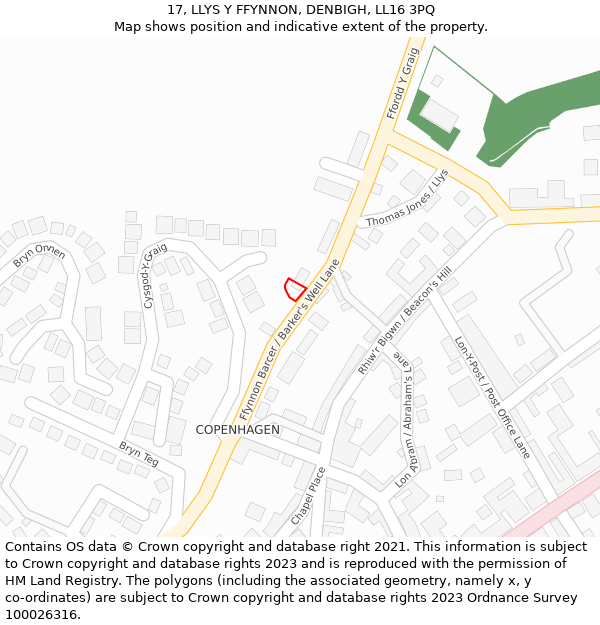 17, LLYS Y FFYNNON, DENBIGH, LL16 3PQ: Location map and indicative extent of plot