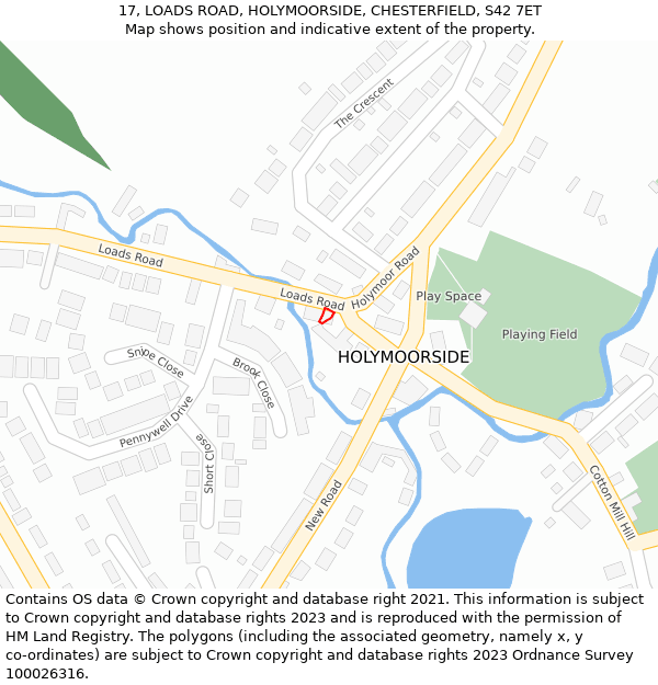 17, LOADS ROAD, HOLYMOORSIDE, CHESTERFIELD, S42 7ET: Location map and indicative extent of plot