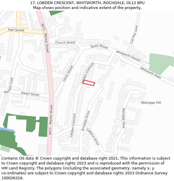 17, LOBDEN CRESCENT, WHITWORTH, ROCHDALE, OL12 8PU: Location map and indicative extent of plot
