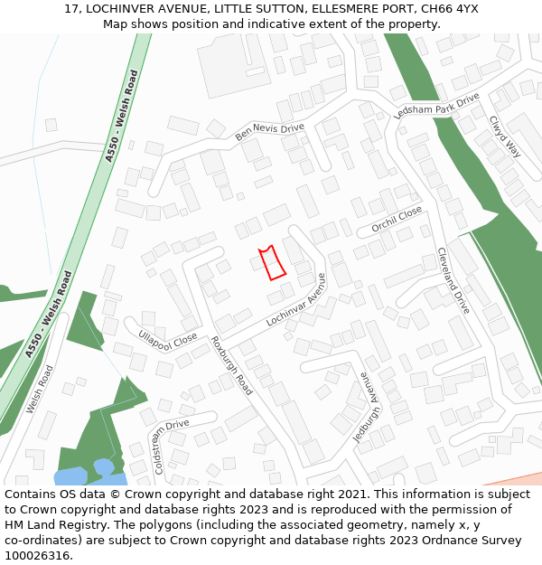 17, LOCHINVER AVENUE, LITTLE SUTTON, ELLESMERE PORT, CH66 4YX: Location map and indicative extent of plot