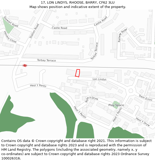 17, LON LINDYS, RHOOSE, BARRY, CF62 3LU: Location map and indicative extent of plot