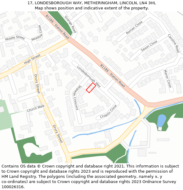 17, LONDESBOROUGH WAY, METHERINGHAM, LINCOLN, LN4 3HL: Location map and indicative extent of plot