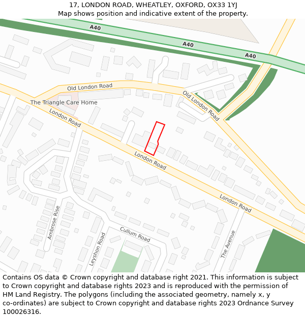 17, LONDON ROAD, WHEATLEY, OXFORD, OX33 1YJ: Location map and indicative extent of plot