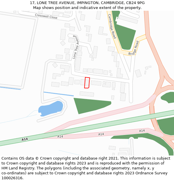 17, LONE TREE AVENUE, IMPINGTON, CAMBRIDGE, CB24 9PG: Location map and indicative extent of plot