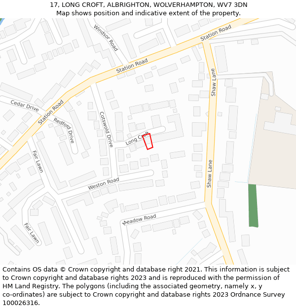 17, LONG CROFT, ALBRIGHTON, WOLVERHAMPTON, WV7 3DN: Location map and indicative extent of plot