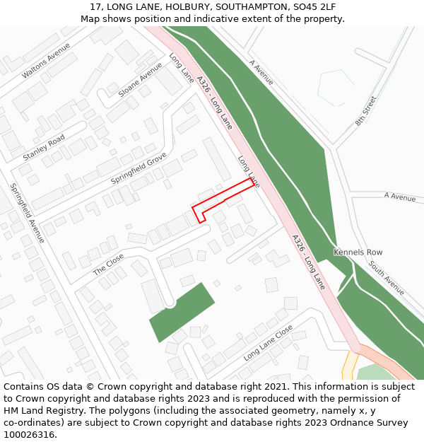 17, LONG LANE, HOLBURY, SOUTHAMPTON, SO45 2LF: Location map and indicative extent of plot