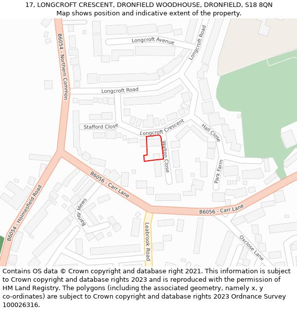 17, LONGCROFT CRESCENT, DRONFIELD WOODHOUSE, DRONFIELD, S18 8QN: Location map and indicative extent of plot