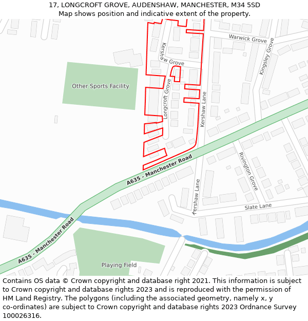 17, LONGCROFT GROVE, AUDENSHAW, MANCHESTER, M34 5SD: Location map and indicative extent of plot