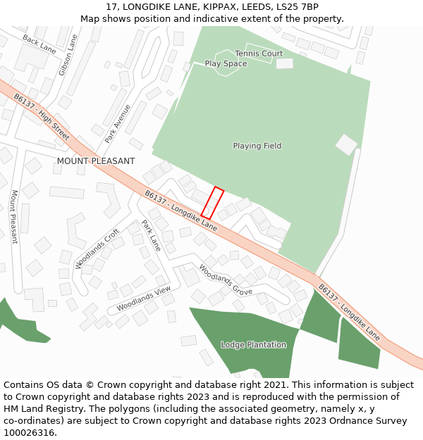 17, LONGDIKE LANE, KIPPAX, LEEDS, LS25 7BP: Location map and indicative extent of plot