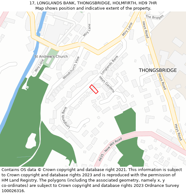 17, LONGLANDS BANK, THONGSBRIDGE, HOLMFIRTH, HD9 7HR: Location map and indicative extent of plot