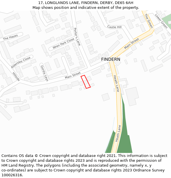 17, LONGLANDS LANE, FINDERN, DERBY, DE65 6AH: Location map and indicative extent of plot